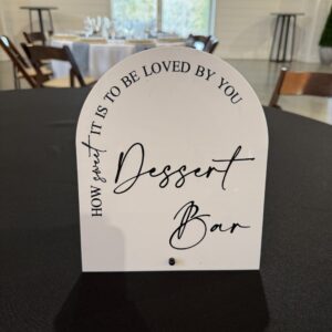 White Dessert Sign Black Writing